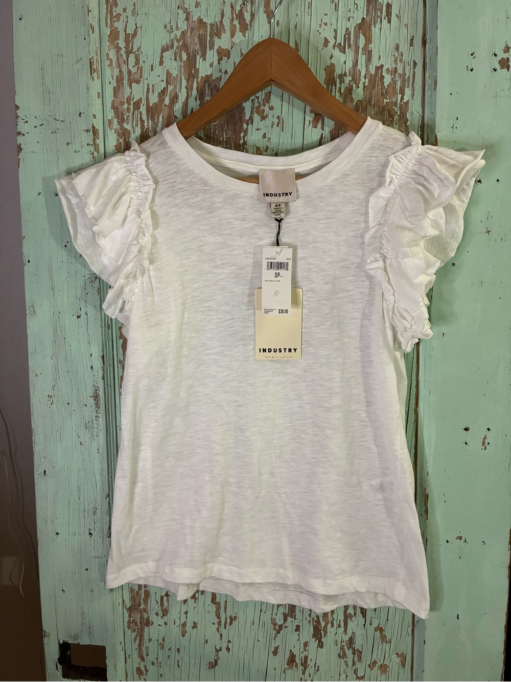 Women’s industry NWT White Ruffle Sleeve Tee Pima cotton